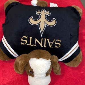 New Orleans Saints Pillow Pets.  Approximately 11.5"L x 18.5"W x 9"H.